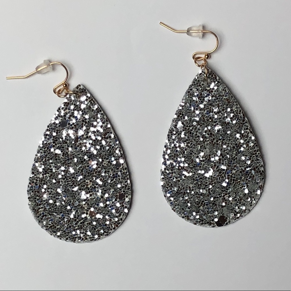 Sequin Silver Teardrop Earrings